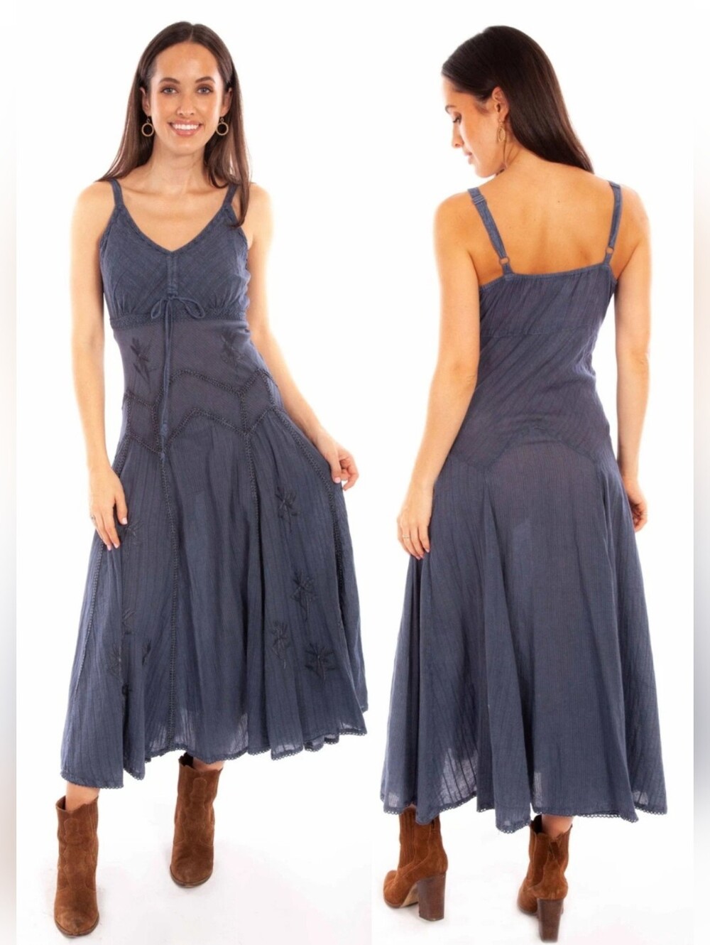Scully Western Honey Creek XL Blue Embroidered Dress 3815-CW